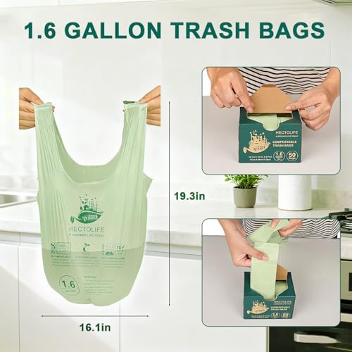 HECTOLIFE 1.6 Gallon 300 Count Compostable Bags Handle Tie