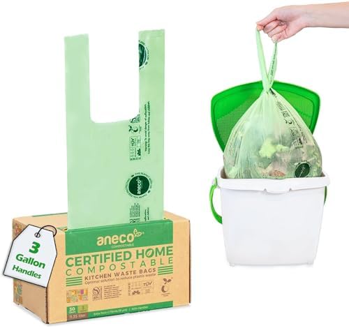 ANECO Compostable Food Waste Bags 3 Gallon With Handles (30 Count)
