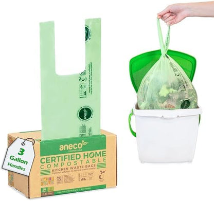 ANECO Compostable Food Waste Bags 3 Gallon With Handles (30 Count)