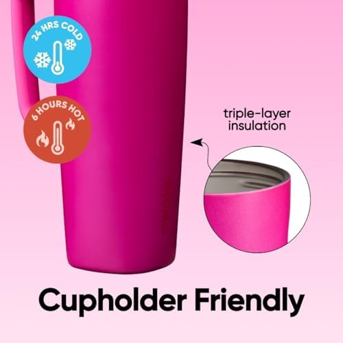 Owala SmoothSip Slider Stainless Steel Insulated Travel Mug with Handle, 100% Leak Proof, For Hot and Cold Drinks, Travel Friendly with Sliding Lock Lid, 24 oz, BPA Free, Leak Proof, Read My Lips