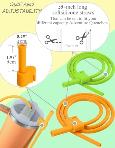 Extendable Long Straws for Stanley Cup, 2 Pack 35" Reusable Silicone Straws- CPC Certified, Fits 40 oz Tumbler And Large Water Bottle, Soft & Flexible Straw Accessories Gift Idea