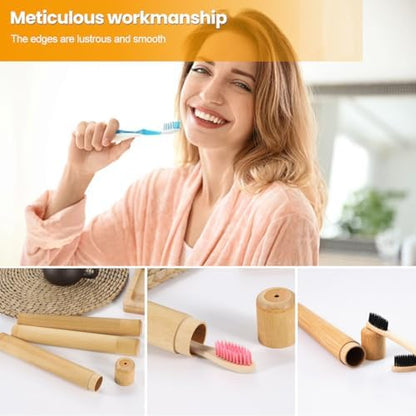 VASANA 2PCS Bamboo Toothbrush Case Portable Toothbrush Container Reusable Toothbrush Holder Personal Cleaning Tools Storage for Daily Use Traveling Camping(21CM)