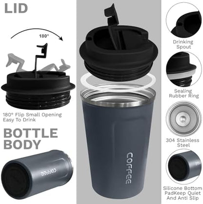 Insulated Travel Coffee Mug, Stainless Steel Coffee Cup with Leakproof Lid