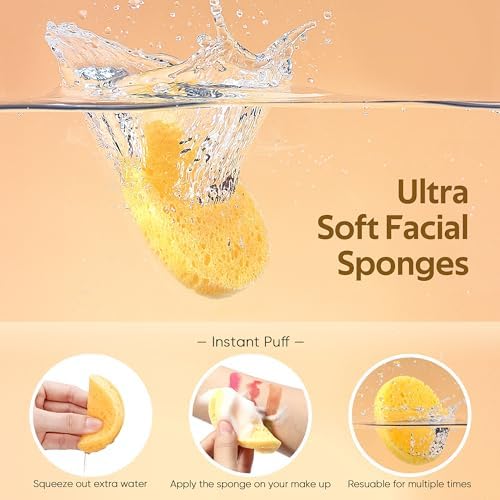 GAINWELL 50-Count Compressed Face Sponges, 100% Natural Wooden Cellulose Cosmetic Spa Sponge for Facial Cleansing, Exfoliating Mask, Makeup Removal