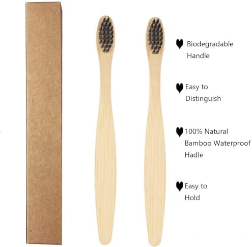 SEVENHEAD Bamboo Toothbrushes Adults & Kids Family Set 6+4 PCS Soft Bristles Wooden Toothbrushes, Natural Biodegradable BPA Free Eco Friendly Toothbrushes Black