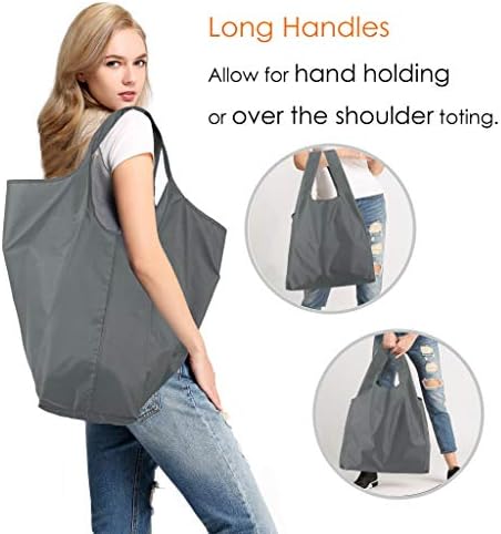 BeeGreen Grey Reusable Shopping Bags Wholesale Gray Reusable Grocery Bags Bulk Foldable-Machine Washable with Zipper Storage Pouch 20 Pieces