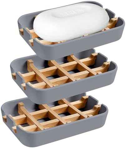 Aoheuo Modern Bamboo Fiber soap Holder and soap Dish Combination (Removable),5.12 Long by 3 Wide, 0.98 inches high, Used in Kitchens, bathrooms, and bar Sinks (Gray(3 Pack))