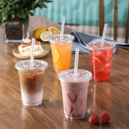 VITEVER [100 Sets - 16oz Clear Plastic Cups with Lids and Straws, Disposable Iced Coffee Cups for Smoothie, Milkshake, Cold Drinks - BPA free (Pack of 2)