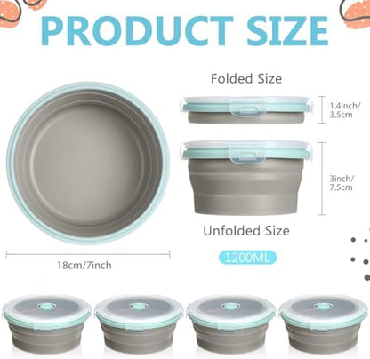 Suclain 4 Pcs Collapsible Bowls with Lids Silicone Camping Food Storage Container Expandable Folding Salad Lunch Box Travel Container for Hiking Camping