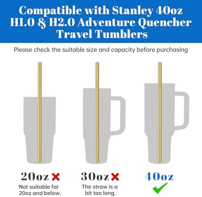 Tomorotec 8PCS Stainless Steel Straws Fit for 40oz Stanley Tumblers, Gold