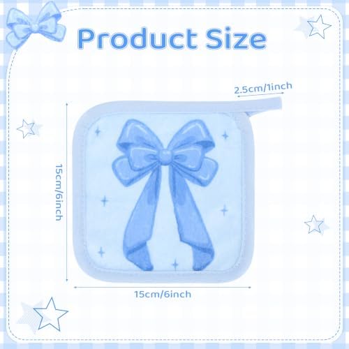24 Pcs Blue Bow Party Favor Makeup Remover Cloth 6" x 6" Towels Reusable Coquette Blue Bow Remover Face Pads Soft Microfiber Washcloths Facial Cloths Makeup Towel Gift for Women