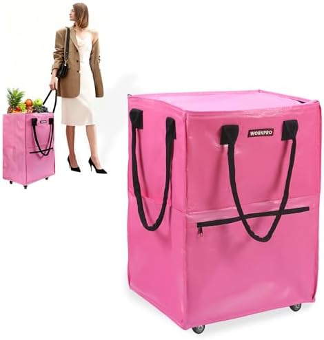 WORKPRO Large Rolling Grocery Bag, 36-Gallon Rolling Tote with 5 Wheels