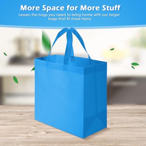 Reginary 50 Pcs Reusable Tote Bags Shopping Bags Non Woven, Sky Blue