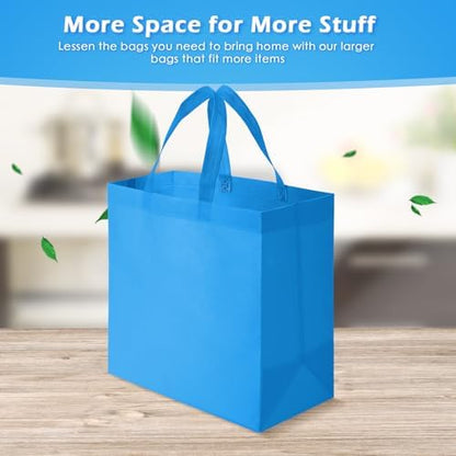 Reginary 50 Pcs Reusable Tote Bags Shopping Bags Non Woven, Sky Blue