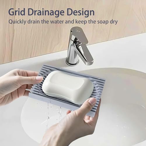 Aoheuo Modern Minimalist Soap Dish (1Pack),Drainage Silicone Soap Holder,5.5 Long by 3.15 Wide,0.55 inches high,Used for Kitchen,Bathroom,and Bar Sink(Incanus)