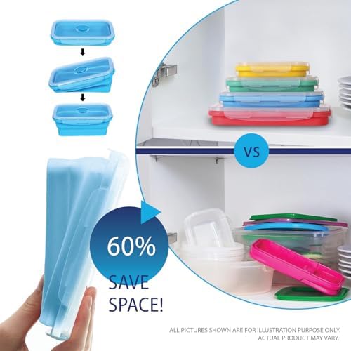 Deke Home - Collapsible Silicone Food Storage Containers with Lids, Set of 4, BPA-Free, Airtight, Space-Saving Meal Prep & Lunch Box, Microwavable, Freezer & Dishwasher Safe, Camping & Travel