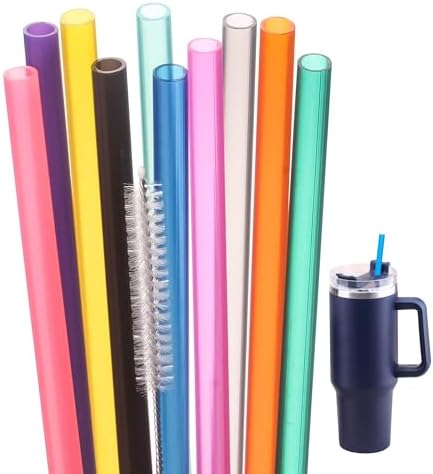 Dakoufish 10 Pack Replacement Straws for Stanley Quencher 30oz 40oz Tumbler Cups, Straw Accessories with Cleaning Brush, BPA Free Dishwasher Safe (Mix Color)