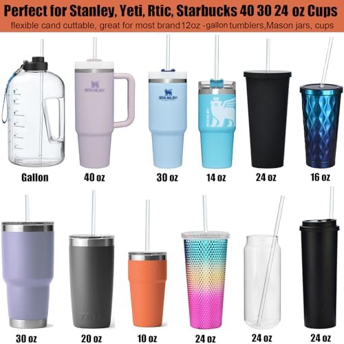 ALINK 13 inch Reusable Clear Plastic Straws, Extra Long Tritan Tumbler Replacement Straws for Stanley Cups, 1 Gallon, 64/40/ 32 oz Water Bottles, YETI, Starbucks, Set of 10 with Brush, AL13CLEAR