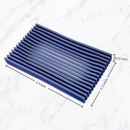 Aoheuo Modern Minimalist Soap Dish (2Pack),Drainage Silicone Soap Holder,5.5 Long by 3.15 Wide,0.55 inches high,Used for Kitchen, Bathroom,and Bar Sink(Blue,Blue)