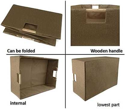 Storage Bin for Shelves Rectangle Closet Baskets Foldable Box with Handles Khaki Baskets Toy Boxes for Home Office Car Dormroom
