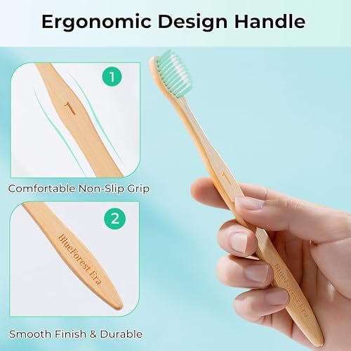 Bamboo Toothbrushes, Ultra Soft 0.12mm PBT Bristles 10 Pack