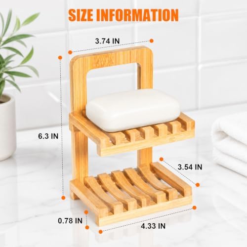 Bamboo Soap Dish for Shower, 2 Tier Shampoo Bar Soap Holder