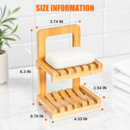 Bamboo Soap Dish for Shower, 2 Tier Shampoo Bar Soap Holder