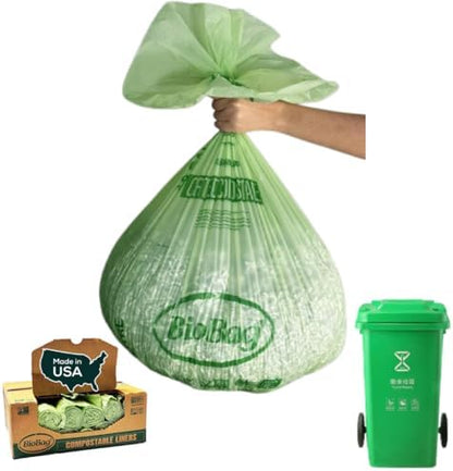 BioBag (USA) The Original Compostable Bag, 39 Gallon, 120 Count, 100% Certified Compostable Trash Bag Liners for Food Waste, Extra Strong and Durable, Trash Bag