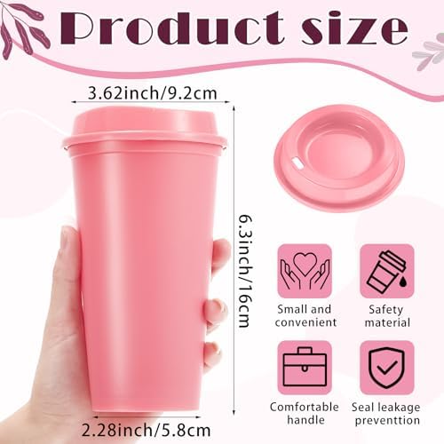 FillTouch 12 Pcs 16 oz Reusable Coffee Cups with Lids, Pink Gradient