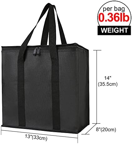 Bodaon 2-Pack Insulated Reusable Grocery Shopping Bags, Medium, Black,
