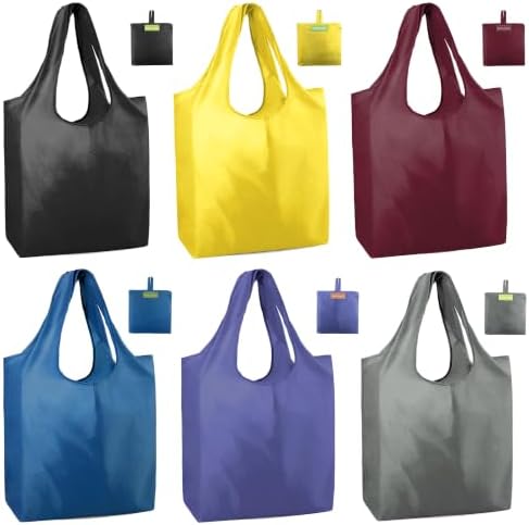 BeeGreen Reusable Shopping Bags Cute Grocery Bag 6 Pack, Reusable Gift Bags Heavy-Duty Foldable Shopping Totes for Supermarket, Work & Travel, Large Washable Polyester Tote Bag with Handles