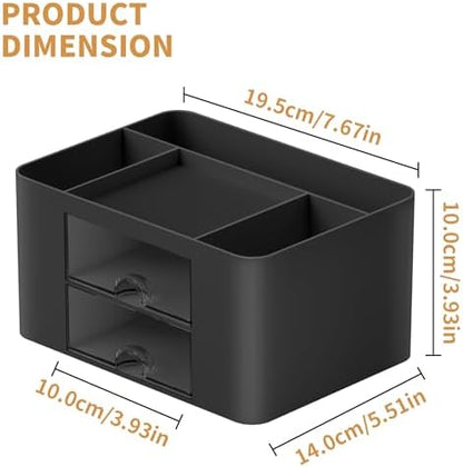 Marbrasse Pen Organizer with 2 Drawer, Multi-Functional Pencil Holder for Desk, Desk Organizers and Accessories with 5 Compartments + Drawer for Office Art Supplies (Black)