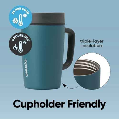 Owala SmoothSip Slider Stainless Steel Insulated Travel Mug with Handle, 100% Leak Proof, For Hot and Cold Drinks, Travel Friendly with Sliding Lock Lid, BPA Free, Leak Proof, 12oz, High Dive