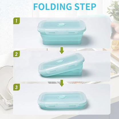 2 Pcs Collapsible Food Storage Containers with Lids and Vent, Silicone Food Storage Containers, Microwave Freezer Dishwasher Safe