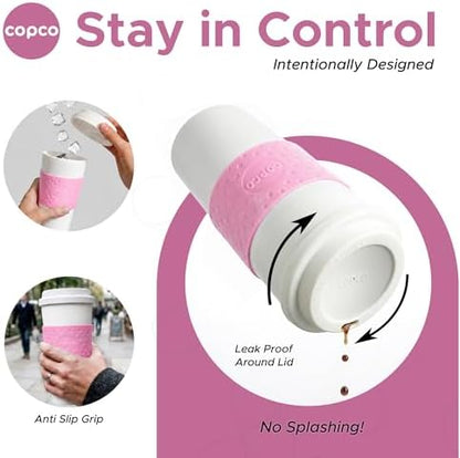 Copco Acadia 16 oz Travel Mug - Insulated Reusable Coffee Tumbler with Double-Walled Plastic, Leak-Proof Lid, BPA-Free - Portable Mug for Hot & Cold Drinks, Cup Holder Friendly (Bubble Gum)