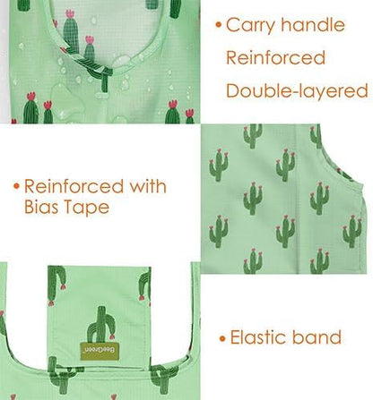 BeeGreen Geometry Reusable Grocery Bags Bulk 6 Packs X-Large, Reusable Shopping Bags Foldable for Groceries, Vegetables, Fruits Watertight Bulk Tote Bags (Cactus Rainbow Polka Dot Red Rose）