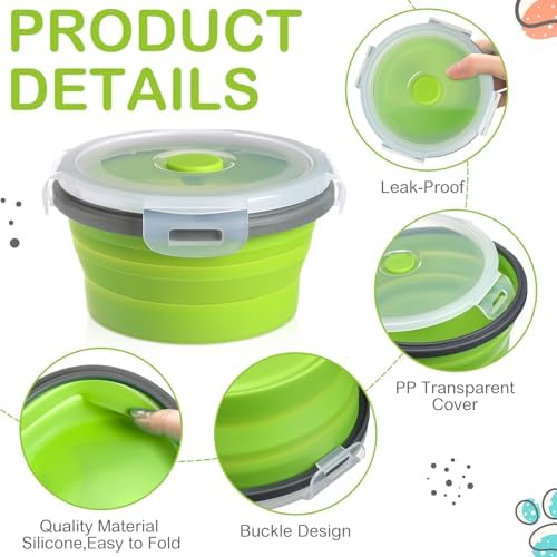 Suclain 4 Pcs Collapsible Bowls with Lids Silicone Camping Food Storage Container Expandable Folding Salad Lunch Box Travel Container for Hiking Camping