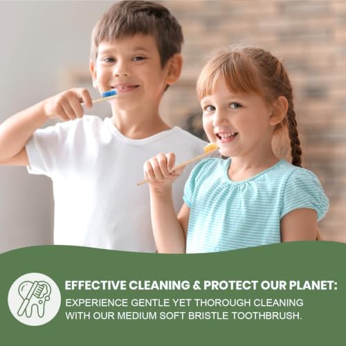 10 Kids Bamboo Toothbrushes Aged 5+, Individually Wrapped Bulk Toothbrush
