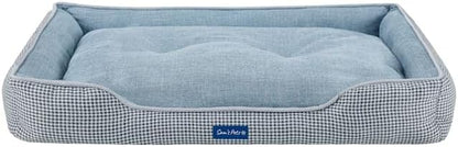 Sam's Pets Arlo Orthopedic Blue Plaid Dog Bed with Soft Fabric, Easy Cleaning, Non-Slip Grip, Modern Design, Large