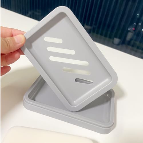 2PCS Grey Soap Holders, Premium Plastic Bamboo Dish for Shower, Bath