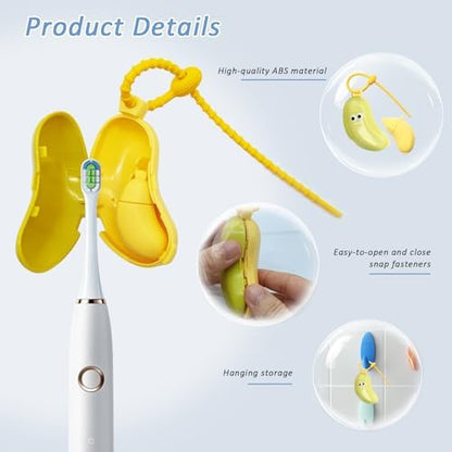 Banana-Shaped Toothbrush Cover, 2-in-1 Travel Toothbrush Case with Built-in Toothpaste Dispenser & Hanging Rope, Fits Most Electric/Manual Brush Heads for Vacation, Camping