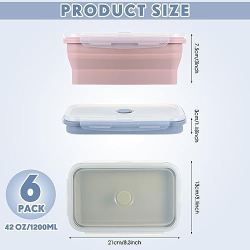 Mifoci 6 Pcs Silicone Containers for Food Collapsible Food Storage Containers with Airtight Lids Stacking Leftover Foods Storage Lunch Box for Freezer Microwave Dishwasher Safe(Morandi,40.5 oz)