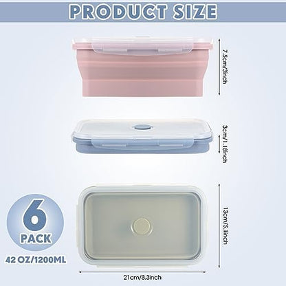 Mifoci 6 Pcs Silicone Containers for Food Collapsible Food Storage Containers with Airtight Lids Stacking Leftover Foods Storage Lunch Box for Freezer Microwave Dishwasher Safe(Morandi,40.5 oz)