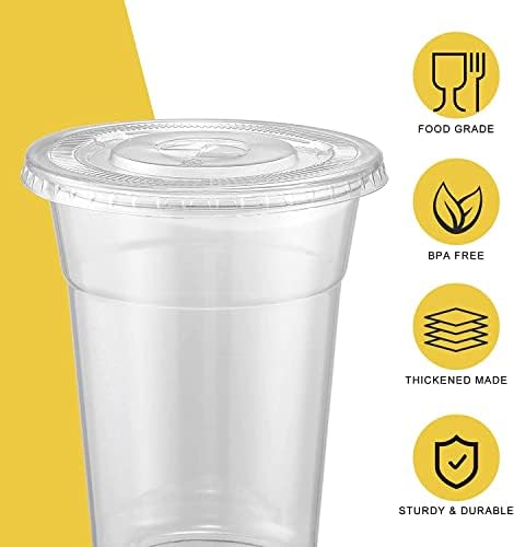 VITEVER [100 Sets - 24oz Plastic Cups with Lids and Straws, Disposable Cups for Iced Coffee, Smoothie, Milkshake, Cold Drinks - Clear (Pack of 2)