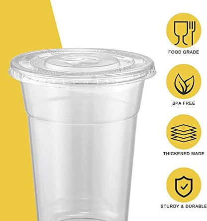 VITEVER [100 Sets - 24oz Plastic Cups with Lids and Straws, Disposable Cups for Iced Coffee, Smoothie, Milkshake, Cold Drinks - Clear (Pack of 2)