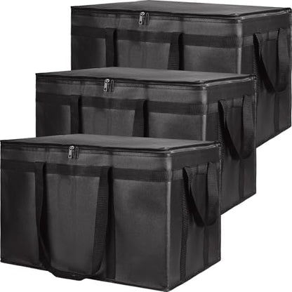 Insulated Food Delivery Bag, XXXL Grocery Cooler Bags, Black, 3-Pack