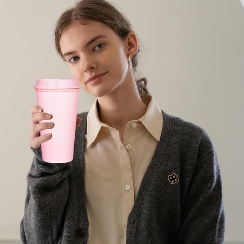 20 Pack Reusable Coffee Cups with Lids 16 oz Plastic Tumblers Travel Mug Iced Coffee Cup for Adults and Women Hot and Cold Drinks, Microwaveable (Rainbow)