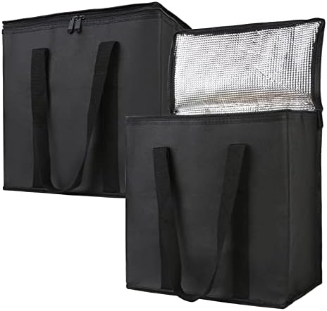 Bodaon 2-Pack Insulated Reusable Grocery Shopping Bags, Medium, Black,