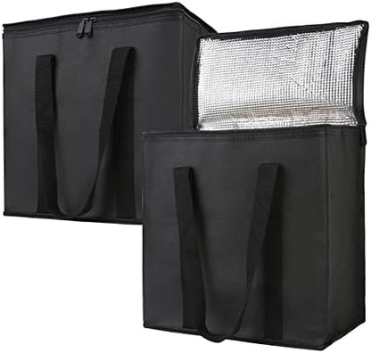 Bodaon 2-Pack Insulated Reusable Grocery Shopping Bags, Medium, Black,