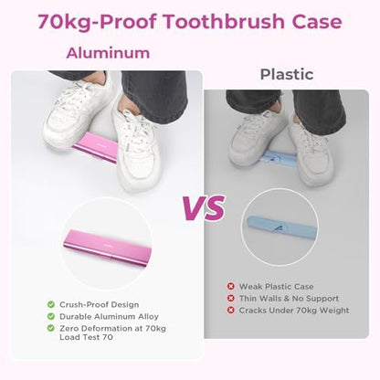 Wider Aluminum Toothbrush Travel Case, Portable Travel Toothbrush Holder, Durable Manual Toothbrush Box Container for Traveling, Bathroom, Camping, Business Trip, Pink